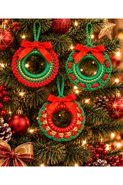 MAVEA 3-Piece Knitted Christmas Ornaments