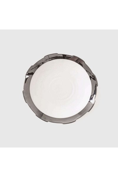 SELETTI Πιάτο Γλυκού Πορσελάνης Machine 10987SIL, Λευκό-Ασημί, 20 x 3 εκ.