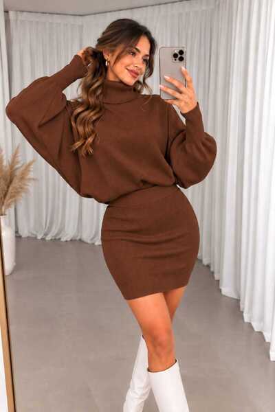 Generic Brand Women's New Season Mini Skirt Bat Top Knitwear Bottom Top Set