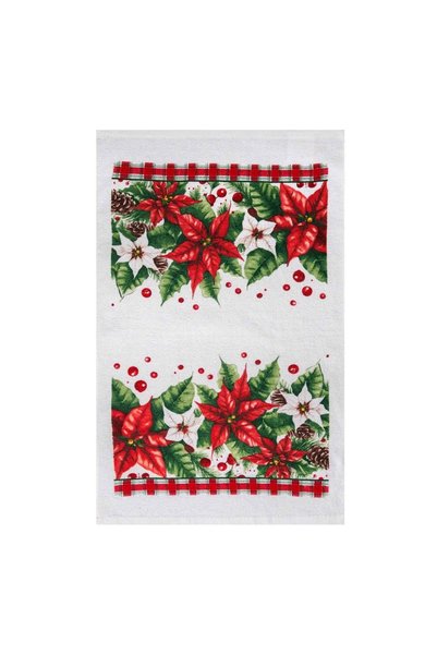 OEM Prosop de Bucătărie din Bumbac 60x35 cm, Alb cu Crăciunițe Roșii – Decor ...