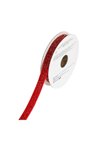 OEM Panglică decorativă Catifelată Roșie cu Glitter de Crăciun 5 m x 9 mm