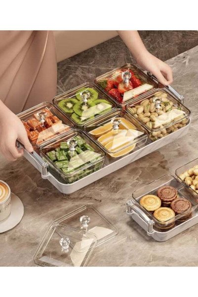 Arabest 6-Compartment Snack Serving Tray with Lid and Metal Rack,Plastic Appe...