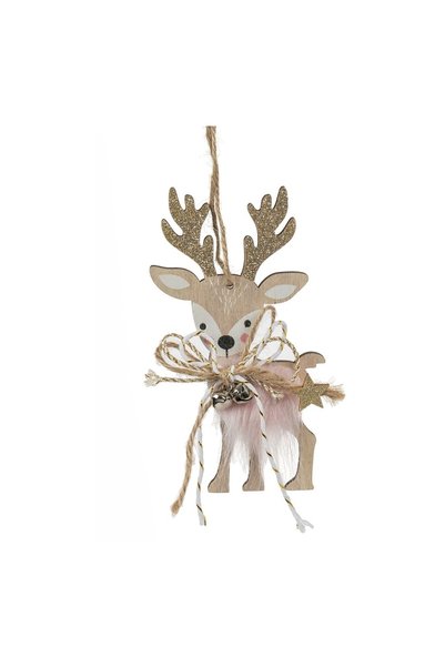 OEM Ornament Brad de Crăciun Cerb cu Blana Roz și Glitter Bej Șampanie 13 cm ...