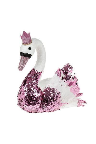 OEM Figurină Decorativa de Crăciun din Spuma Lebada Albă cu Glitter Roz Coroa...