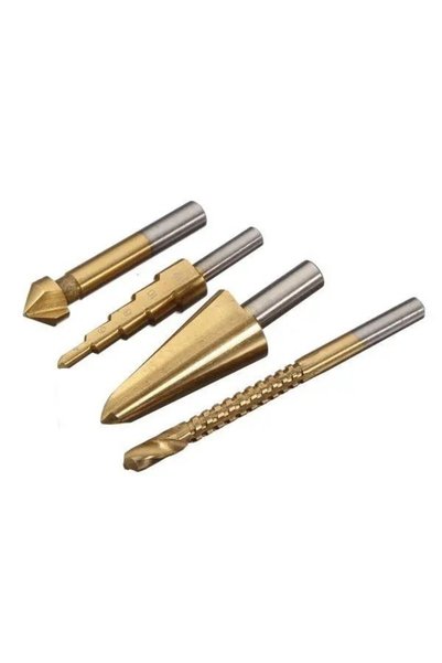 OEM Set 4 x Burghiu HSS conic pentru metal, cu trepte, spirală conică