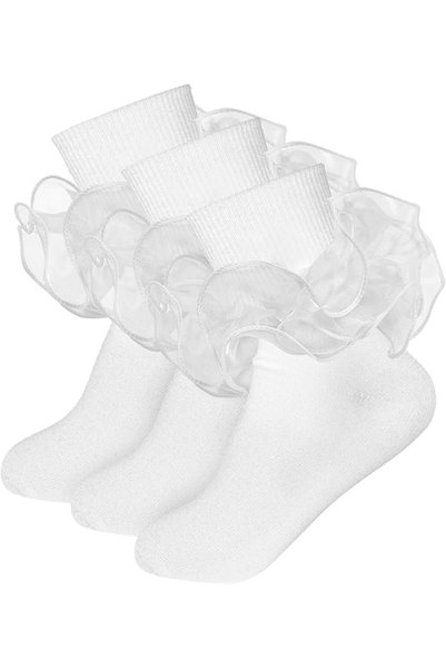 ALMEKAQUZ 3 Pairs Girls Ruffle Socks,Double Lace Frilly Socks, Cotton Dress S...