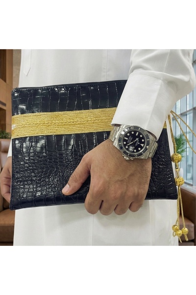 AMAD CRAFT Luxury black handbag made of recycled leather, adorned with handcr...