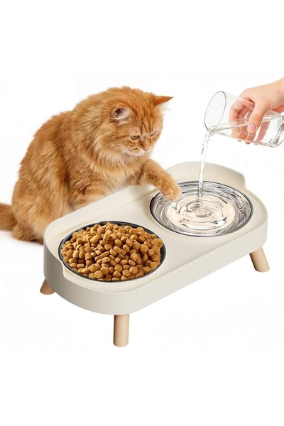 X LOT Cat Bowl, Elevated Cat Food and Water Bowl Set for Indoor Cats