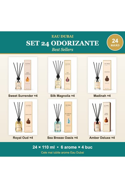 Eau Dubai Set of 24 room air fresheners with sticks, Best Sellers, 6 scents x...