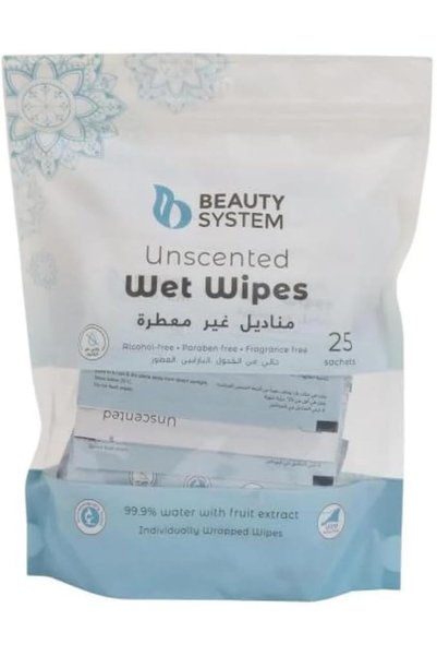 BEAUTY SYSTEM مناديل مبللة غير معطرة، 25 قطعة، للبشرة الحساسة، تركيبة طبيعية،...