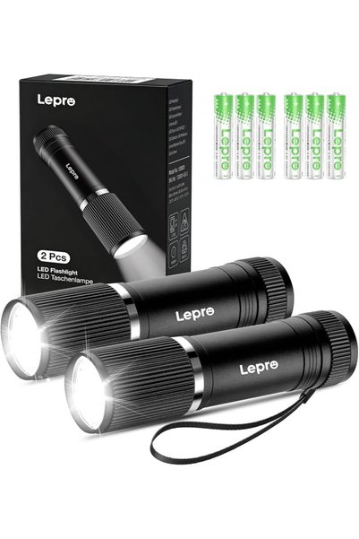 LEPRO مصابيح يدوية صغيرة تعمل بالبطارية، عبوة من قطعتين، مصباح يدوي ساطع بهيك...