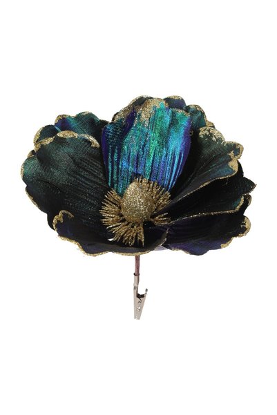 OEM Floare Decorativa de Crăciun Albastră Verde cu Glitter Auriu și Clips 20 ...
