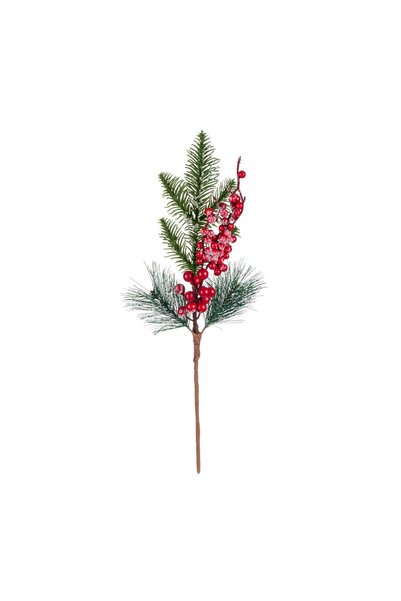 OEM Ramura Decorativa de Crăciun Brad Pin Nins cu Pomusoare Roșii 45 cm – Atm...