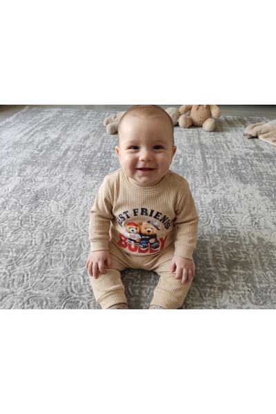 LittleElephant Teddy Bear Patterned 100% Cotton Baby Pajama Set