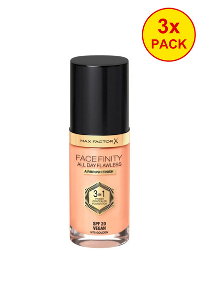 Max Factor 3x PACK Facefinity 3in1 Primer, Concealer y Foundation 75-Golden 30ml