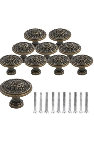 GENERAL [10 Pack] Antique Cabinet Knobs Vintage,1.4" Round Vintage Kitchen Ca...