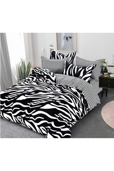OEM Double Bed Linen Set, Pucioasa, Zebra, Thick Finet Cotton, 4 Pillowcases,...