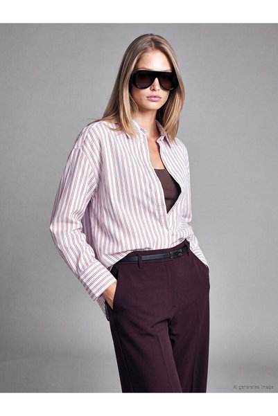 LC Waikiki Lcw Vision Red Striped Women's Shirt with Nevavm Difference