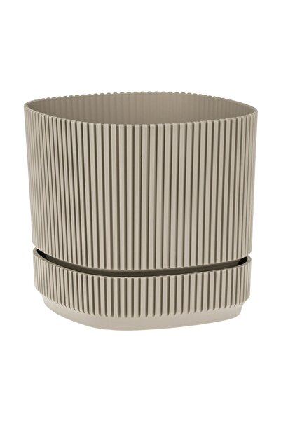 OEM Ghiveci din Plastic Pătrat Bej cu Dungi și Farfurie Încorporată 21x21x19 ...