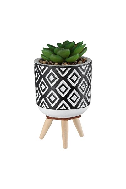 OEM Ghiveci Decorativ cu Picioruse Negru și Planta Artificială Ø7x14 cm
