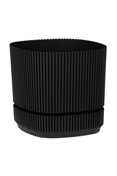 OEM Ghiveci din Plastic Pătrat Negru cu Dungi și Farfurie Încorporată 17x17x1...