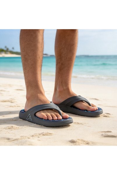 Almajeed Store Men Thick Sole Flip Flops, Dark Blue Camo Printed Insole, Anti...