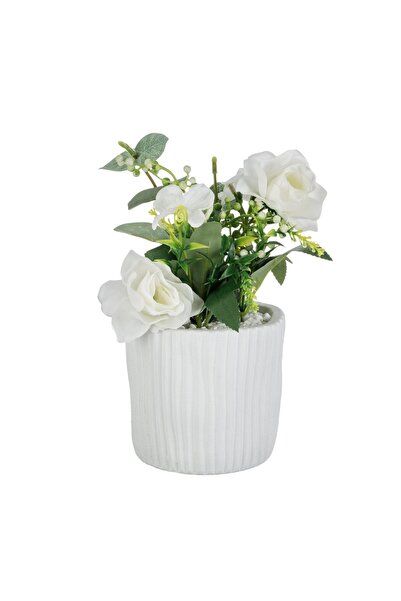 OEM Ghiveci Decorativ din Ciment Alb cu Planta Artificială Trandafiri Albi Ø1...