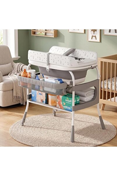 GENERAL 2 IN 1 Baby Changing Table & Foldable Bathtub,with Bathmat Cushion & ...