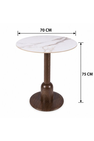 PLUS 4 Modern Round Ceramic Marble Top Dining Table with Metal Base