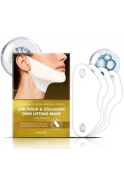 Yelajoy 4pcs Chin Strap V Line Lifting Mask，24K Gold Face & Neck Lift Tape Ma...