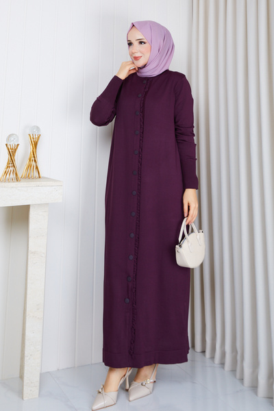 Pamuk Butik فستان نسائي من التريكو الميرسيريزد بتفاصيل كشكشة وأزرار للإغلاق