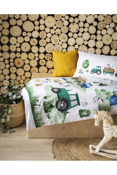 Detexpol Set pătuț 100x135 Plapumă + Lenjerie de pat Tractor Verde Roșu