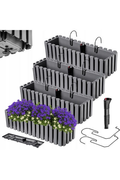 KADAX 4x Jardinieră suspendată pentru balcon, 60cm, cu mânere, gri