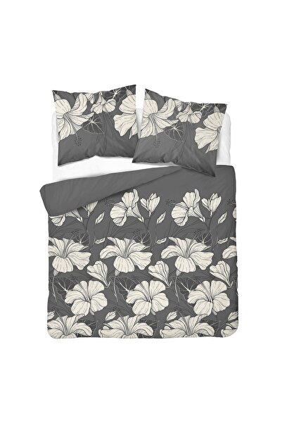Detexpol Lenjerie de pat din satin 220x200 Flori deschise pe nuanța cenușii