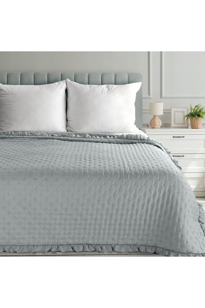Eurofirany Cuvertură decorativă de pat 220x240 Libi cu volane Argintiu