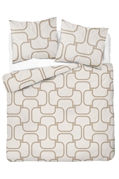 Detexpol Lenjerie de pat din satin 220x200 Carouri geometrice Bej