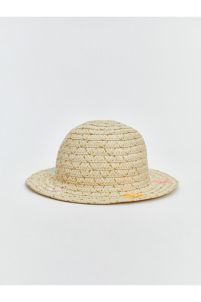 LC Waikiki Nevavm Farkıyla Lcw Baby Beige Floral Baby Girl Straw Hat