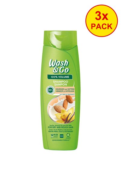 WASH&GO 3x PACK Wash & Go Shampoo with Vanilla and Almond Oil for Dry and Dam...