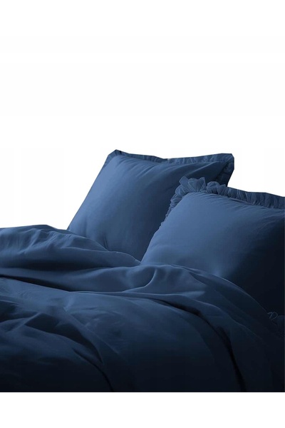 Detexpol Lenjerie de pat din bumbac cu volane 160x200 3 piese Denim bleumarin