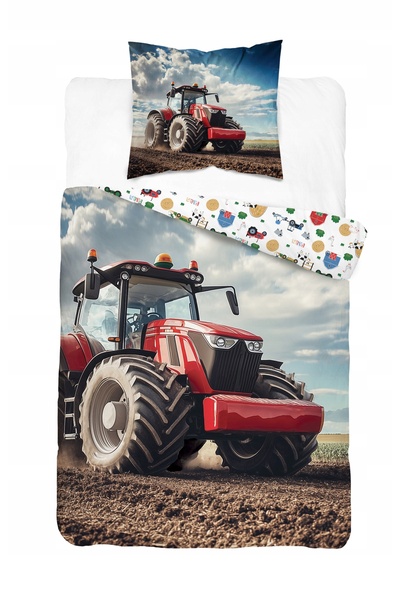 Detexpol Lenjerie de pat pentru tineret 160x200 Tractor pe câmp Roșu