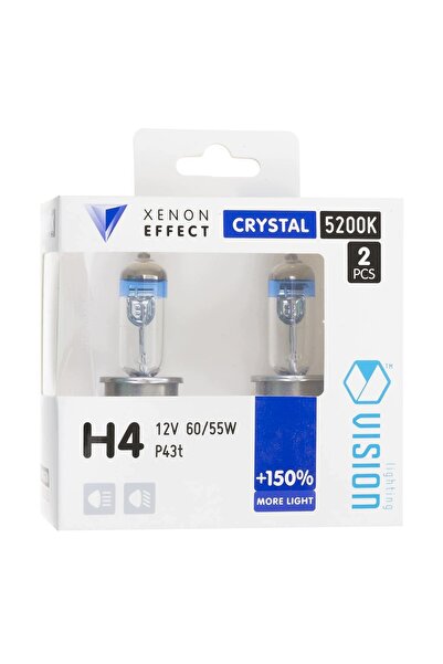 Vision Becuri H4 Crystal White 12V 60/55W - 5200K, lumină puternică cu +150% ...