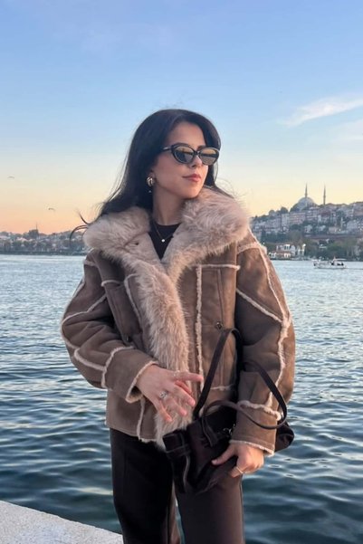 sunfyre Oversize Imported Suede Coat with Mink Fur Inside and Collar Sun605