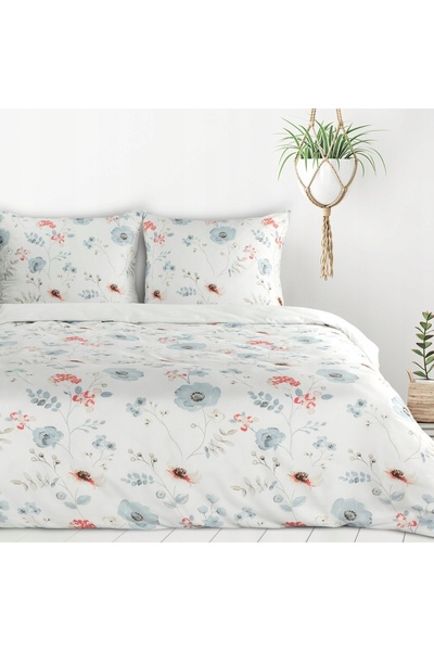 Eurofirany Lenjerie de pat 220x200 Satin Microfibră Ines Flowers alb/albastru