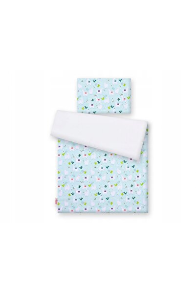 Bobono Set lenjerie de pat pentru copii, 2 piese, bumbac, 120x90 cm - mentă/Alb