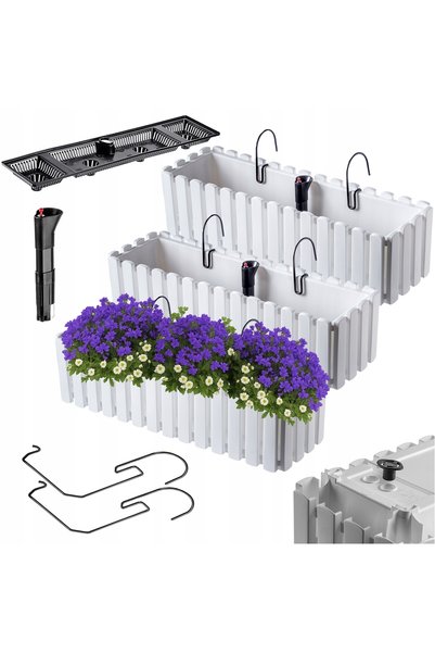 KADAX 3x Jardinieră suspendată pentru balcon, 60cm, cu mânere, albă