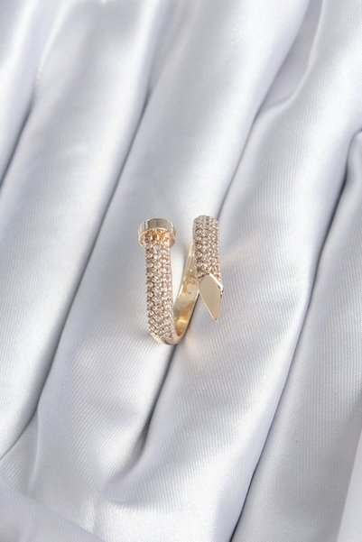 Toptan Bulurum Brass Gold Color Nails Model Zircon Stone Women's Ring