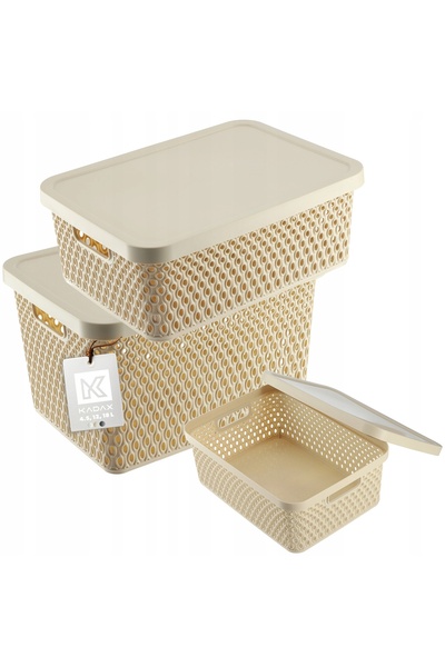 KADAX SET COșuri cu capac, cutie organizatoare 4,5L+12L+18L