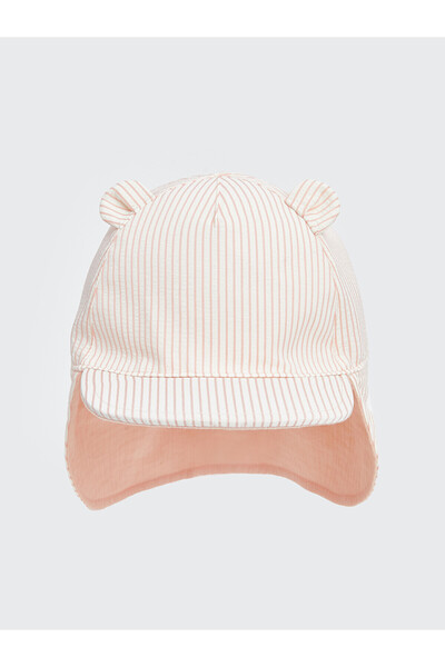 LC Waikiki Nevavm Lcw Baby Pink Crinkle Striped Baby Girl Cap Hat with a Diff...
