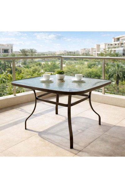 Generic Brand Harmony Home Square Patio Table with Tempered Glass Top – Weath...