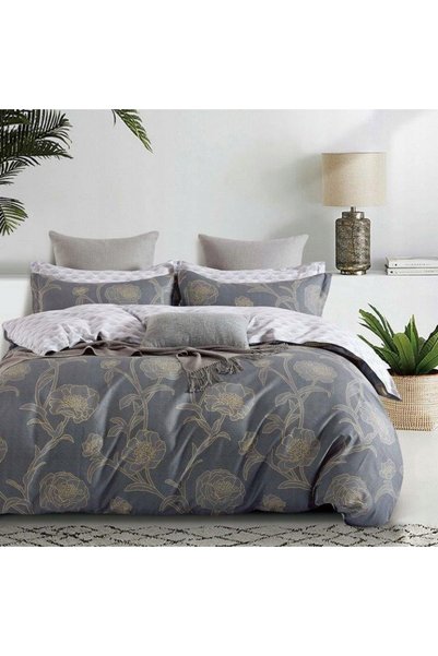 Cotton World Lenjerie de pat din satin 160x200cm Flori Gri grafit